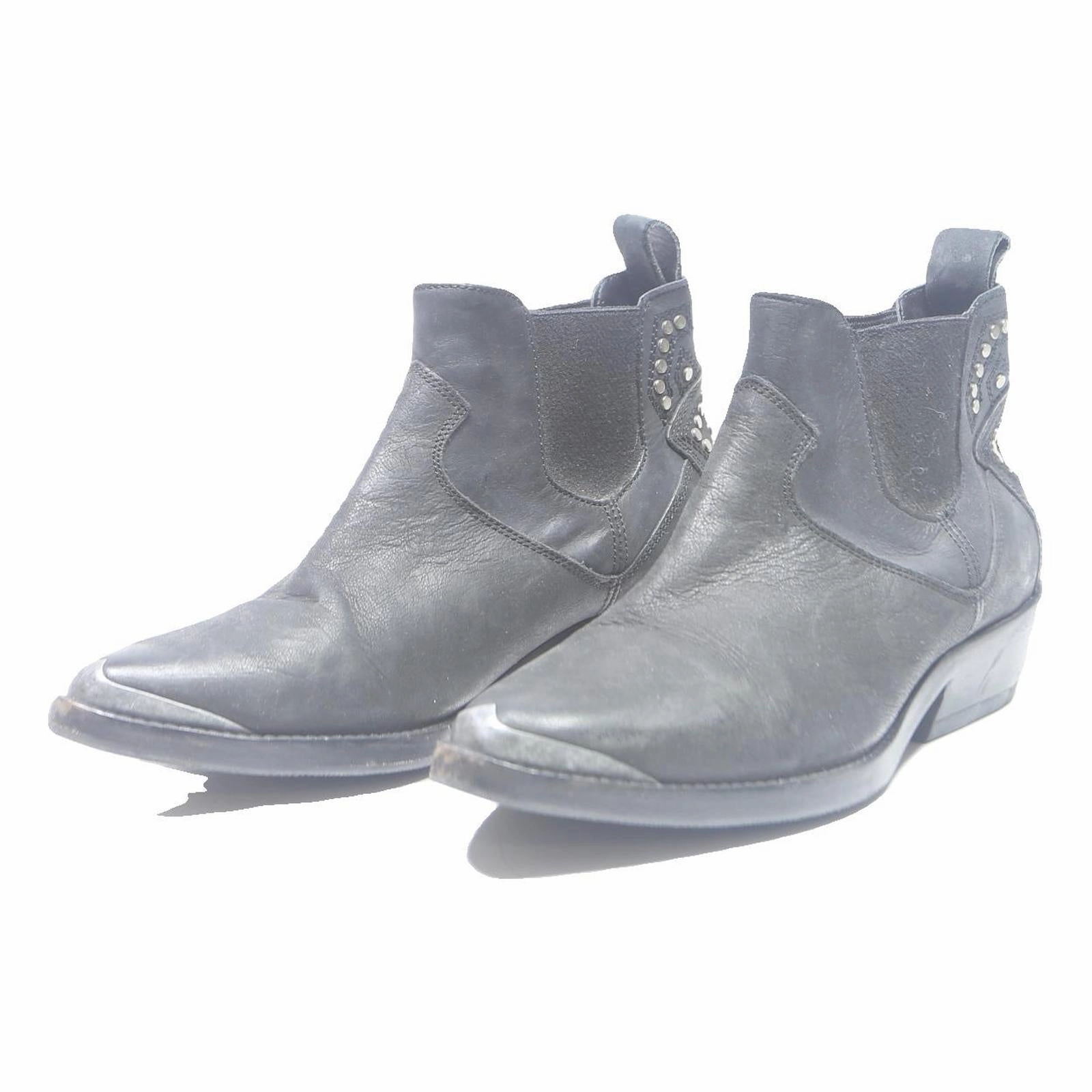 Frenchs Boots ZADIG & VOLTAIRE Womens Leather Chelsea Boots Black UK 3 Stylish Studded Detail