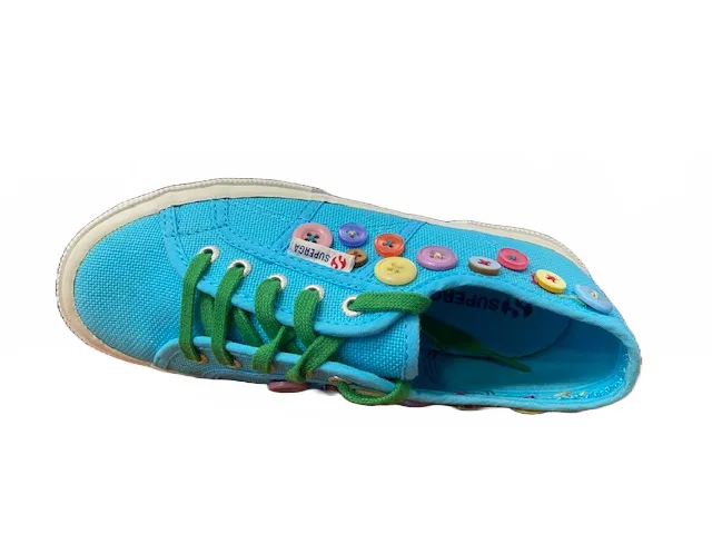 Superga scarpa sneakers da bambina 2750 COTJ buttons S003730 G24 turchese Moc Toe Sneakers