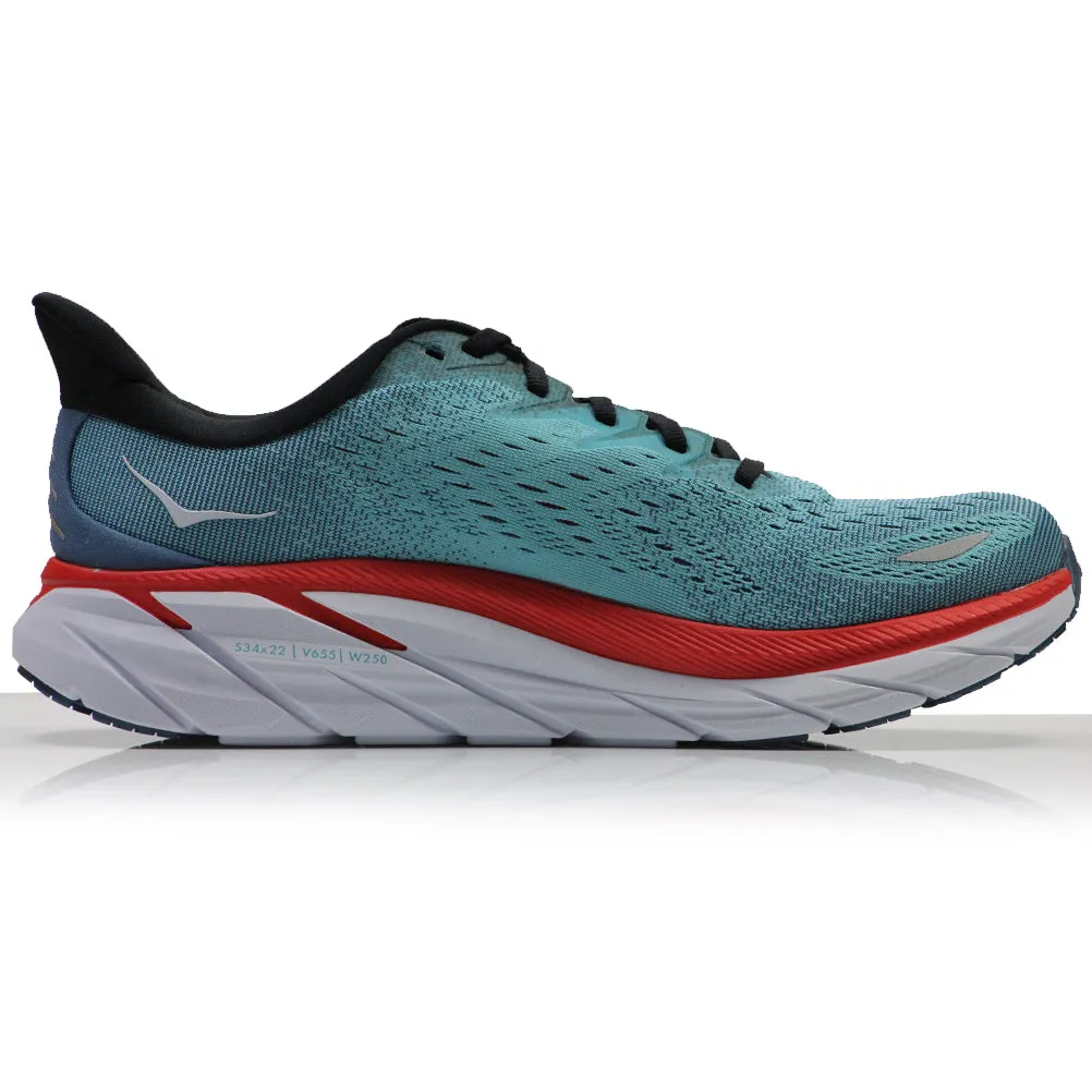 Hoka One One Clifton 8 Men's Running Shoe - Real Teal/Aquarelle Shoes For Running With Flat Feet